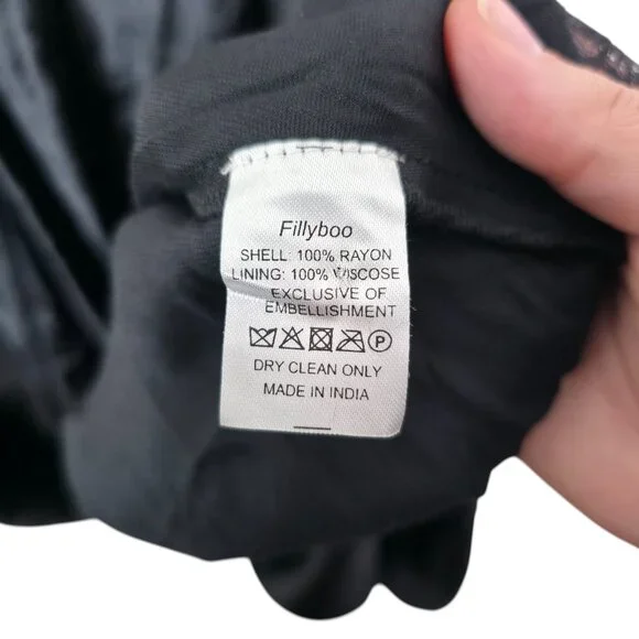 Fillyboo Kiss From A Rose Bias Maxi Dress Black Beaded Velvet Lace Size XS - Picture 8 of 10